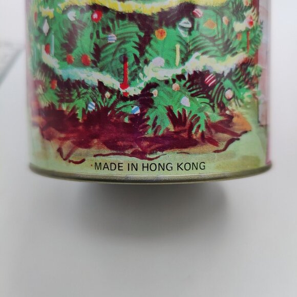 Vintage Nesting Christmas Canister Set of 2 Santa Tree Tins Metal Hong Kong - Picture 10 of 12